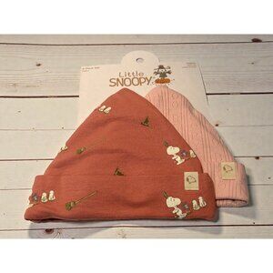 Little Snoopy Baby Beanie Hats 2-Pack Set OSFM Ages NB Pink Cotton Blend new